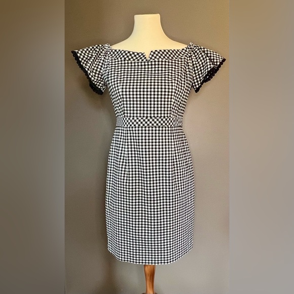 NANETTE LEPORE NWOT Off The Shoulder Black & White Gingham Dress Size 6 - Picture 2 of 9